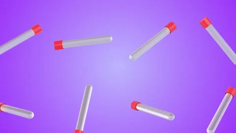 3D Test Tubes Falling on a Purple Background. Blood Container 3D. 4K Stock Footage 289879056