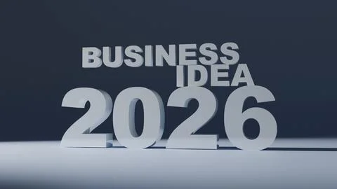 3D text with 3D text "BUSINESS IDEA 2026" on a dark blue background, a visu.. Stockillustratie