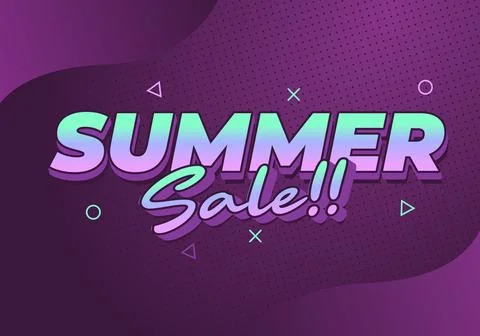 3d text banner reading summer sale!! on purple gradient background with hal.. 스톡 일러스트