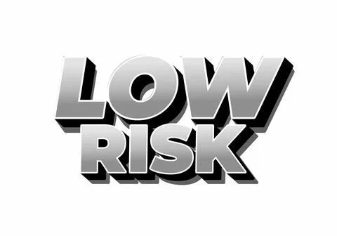 3D text design featuring the words Low Risk in bold, metallic style, shadow.. Illustration
