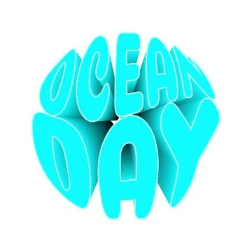 3D text design with phrase Ocean Day in bold rounded letters on white background Stock Illustration