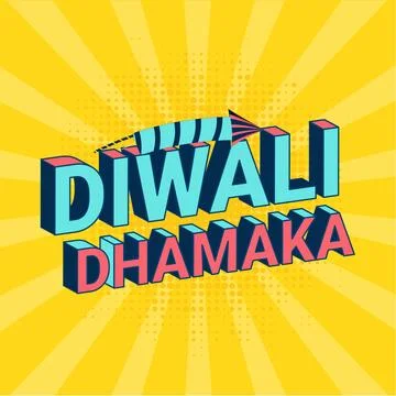 3D text Diwali Dhamaka with Firecracker rocket on yellow rays background fo.. Stock Illustration