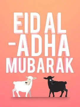 3D Text Eid-Al-Adha Mubarak with Cartoon Sheep for Muslim Community, Festiv.. Stock Illustration