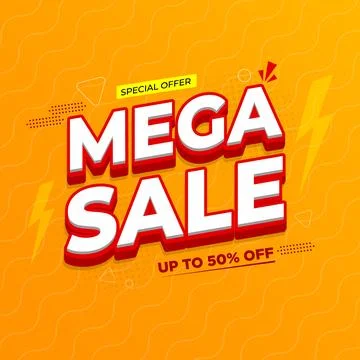 3d Text Mega Sale Offer Web Banner Template Design Stock Illustration