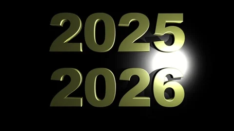 3d text motion graphic. 2025, 2026, golden text, and moving point light Stock Footage 297429314