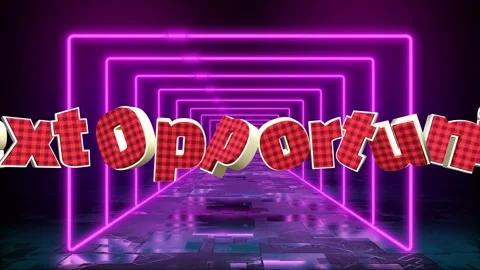 3d text next opportunity moves through neon tunnel towards future with lighting 動画素材 344715157