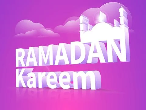 3D text Ramadan Kareem with islamic mosque on cloudy colorful background fo.. Stock Illustration