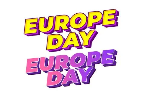 3d text reading europe day shown twice in bright yellow and pink with purpl.. Stock Illustration