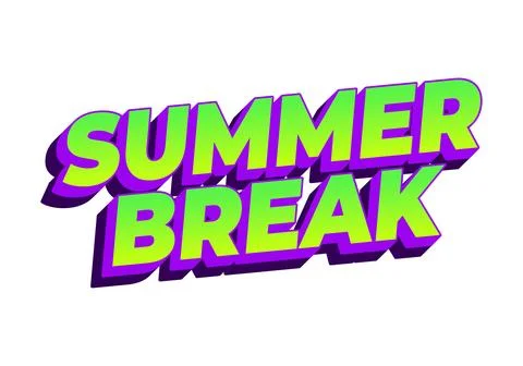 3d text reading SUMMER BREAK in bright lime green with purple outline and s.. Stock Illustration