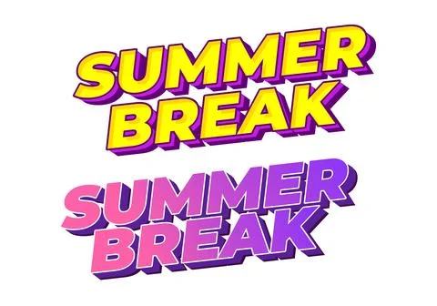 3D text reading summer break in two styles yellow with purple shadow and pi.. Stock Illustration