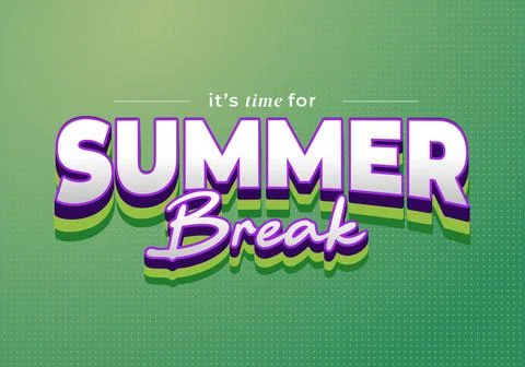 3D text SUMMER Break on green dotted background with layered purple and gre.. Stock Illustration