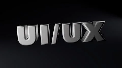 3D text UX UI design from metal texture on black background Stock Photos