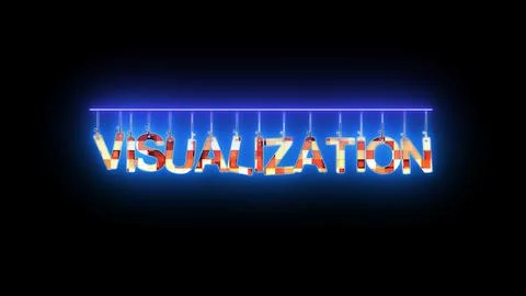 3D text VISUALIZATION with neon glow effect on a dark background. 스톡 일러스트