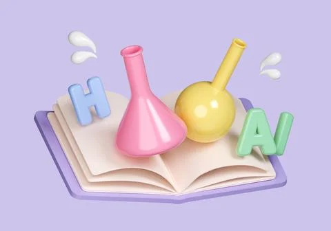 3D textbook icon with science learning. cartoon style isolated on pastel Stock Illustration