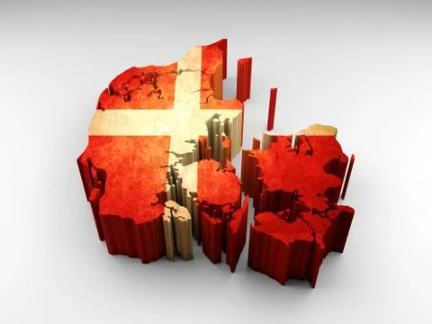3d textured Denmark map with a Danish flag Stock Illustration