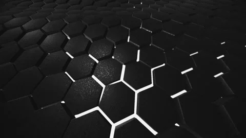 3d Textured Matte Black Hexagon Tiles Ripple Animated Background Stock Footage 131669512