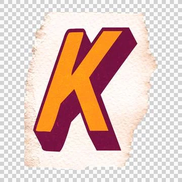 3D textured stylized letter K is rising from torn off-white paper sheet on Stock Illustration