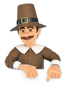 3D Thanksgiving man pointing down. Blank space Stock Illustration