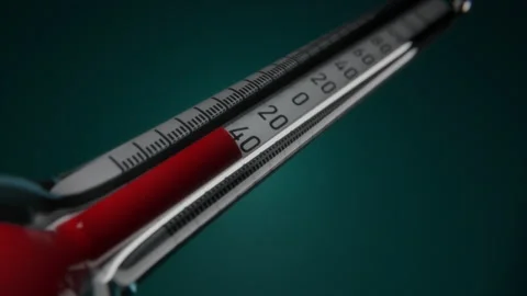 3D thermometer showing a drop in temperature and freezing Stock Footage 220764750