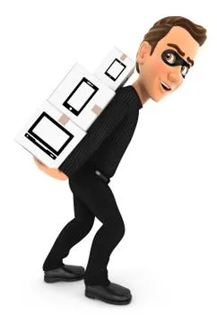 3d thief carrying stack of cardboard boxes on his back Stockillustratie