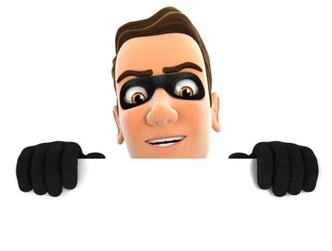 3d thief hiding behind white wall Stock Illustration