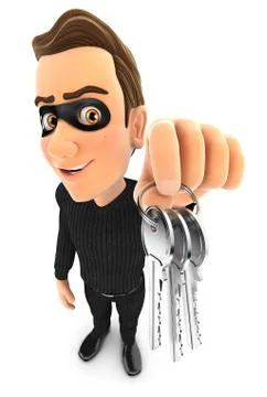 3d thief holding a bunch of keys Stock Illustration