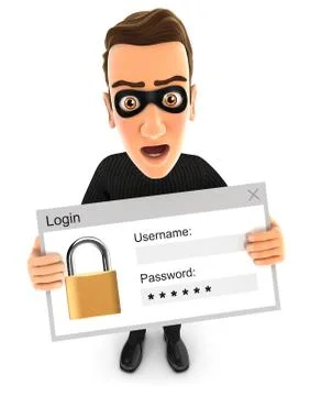 3d thief holding a login message Stock Illustration