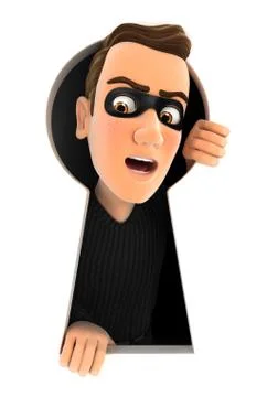3d thief inside keyhole Illustrazione stock