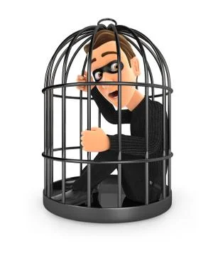 3d thief locked in a cage Stock Illustration