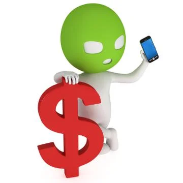 3d thief with red dollar and smartphone Stock Illustration
