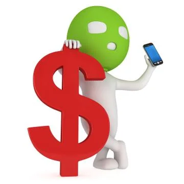 3d thief with red dollar and smartphone Stock Illustration