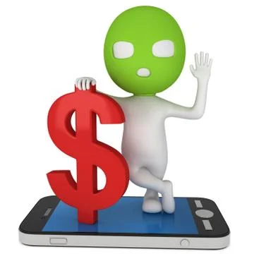 3d thief with red dollar and smartphone Stock Illustration