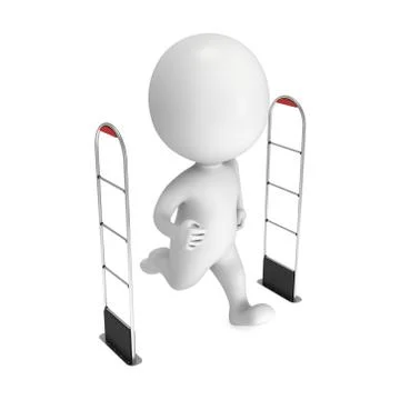 3D thief running through shoplifter scanner isolated on white Stock Illustration