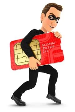 3d thief stealing a big sim card Stock Illustration