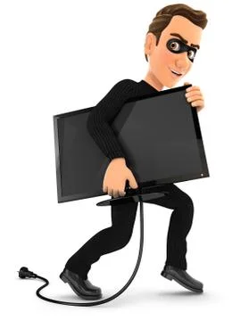 3d thief stealing a television Stock Illustration