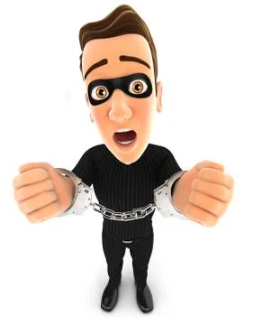 3d thief under arrest and handcuffed Stock Illustration