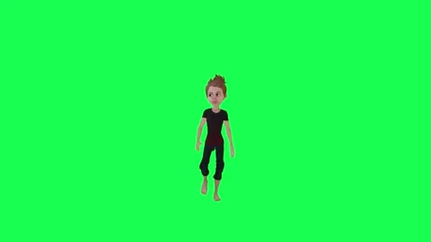3d thin boy walking, front angle green screen chroma key 動画素材 259823131