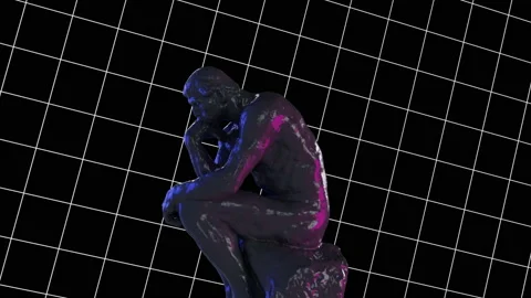3D The Thinker Rotating Statue Animation. Sculpture In Webpunk Art Style. Stock Footage 189377044