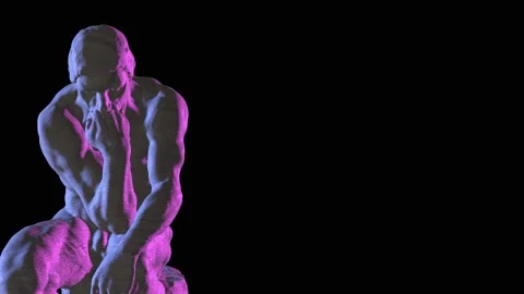 3D The Thinker Rotating Statue Animation. Greek Sculpture In Modern Art Style. Stock Footage 190442340