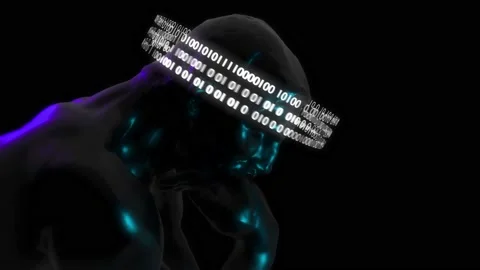 3D The Thinker Statue with Binary Code Animation. Stock Footage 239524920