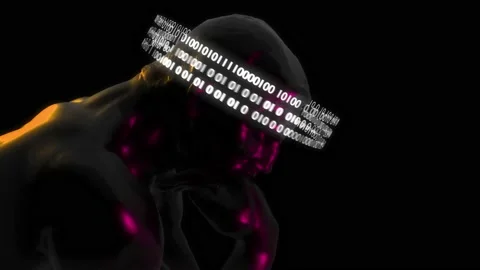 3D The Thinker Statue with Binary Code Animation. Stock Footage 239524951