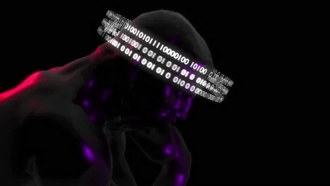 3D The Thinker Statue with Binary Code Animation. Stock Footage 239524966