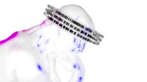 3D The Thinker Statue with Binary Code Animation. Stock Footage 239525006