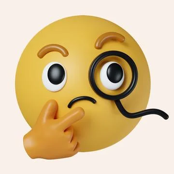 3d thinking face emoji. emoticon face with a single finger and thumb resting on Stock Illustration