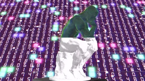 3D Thinking Man Rotating Statue Seamless Loop. NFT Metaverse Concept. 4K Stock Footage 195215350