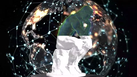 3D Thinking Man Rotating Statue Seamless Loop. NFT Metaverse Concept. 4K Stock Footage 195215355