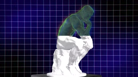 3D Thinking Man Rotating Statue Seamless Loop. Glitch Effect. NFT Metaverse. Stock Footage 195215492
