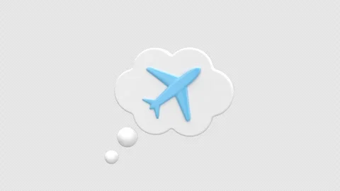 3D thought bubble with airplane icon representing travel dreams, flight planning Stock Footage 310672522