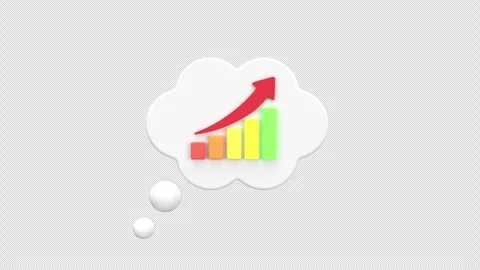 3D thought bubble with rising bar graph and arrow symbolizing business grow.. Stock Footage 310672338