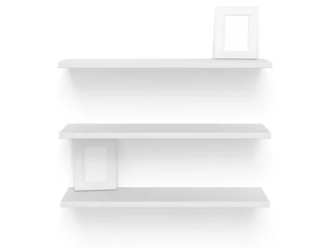3D three empty blank shelves on white. Template. 스톡 일러스트